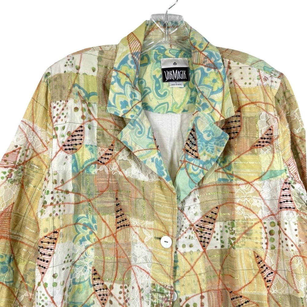 Vintage Yak Magik Embroidered Patchwork Jacket Size L Mixed‎ Media Boho Artsy - Picture 7 of 14